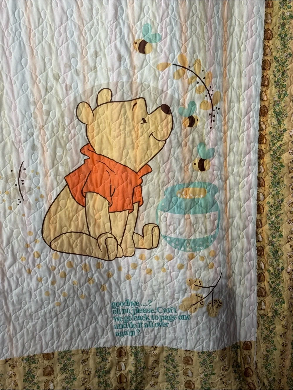 Winnie the Pooh honey pot and bees quilted blanket comforter 52” X 62”
